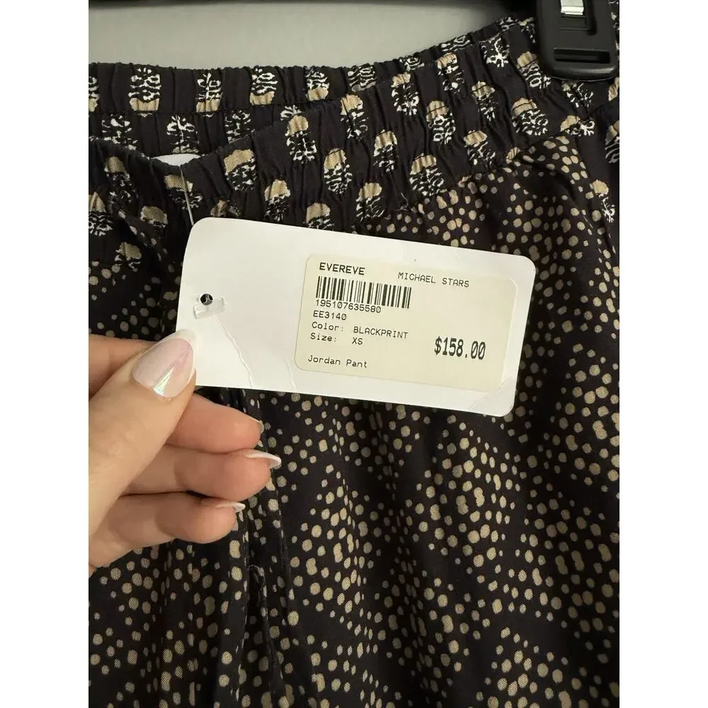 NWT Michael Stars Jordan Pant XS Black Beige Printed Wide Leg Pull On Pants Boho
